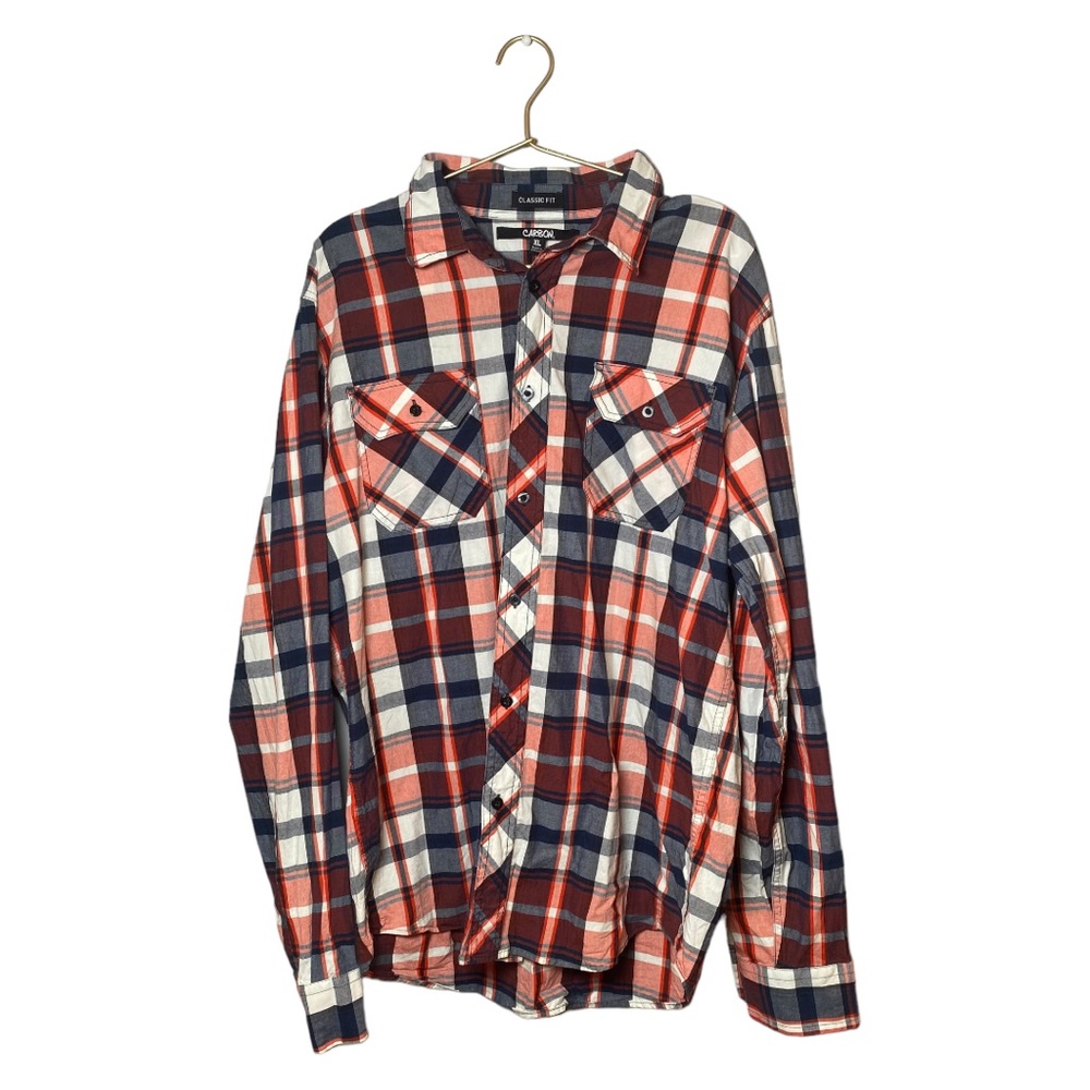 Carbon Classic Fit Plaid Flannel Shirt Men's XL Red Blue White Long Sleeve 0019